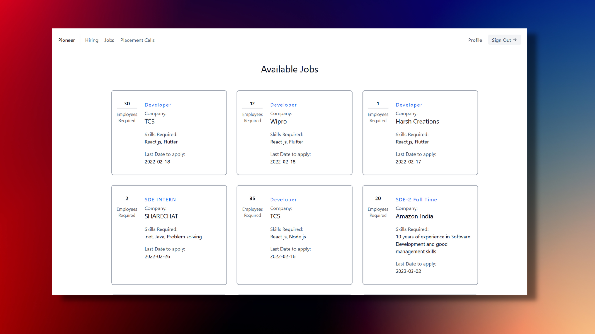 Hiring Cell Web App screenshot 1